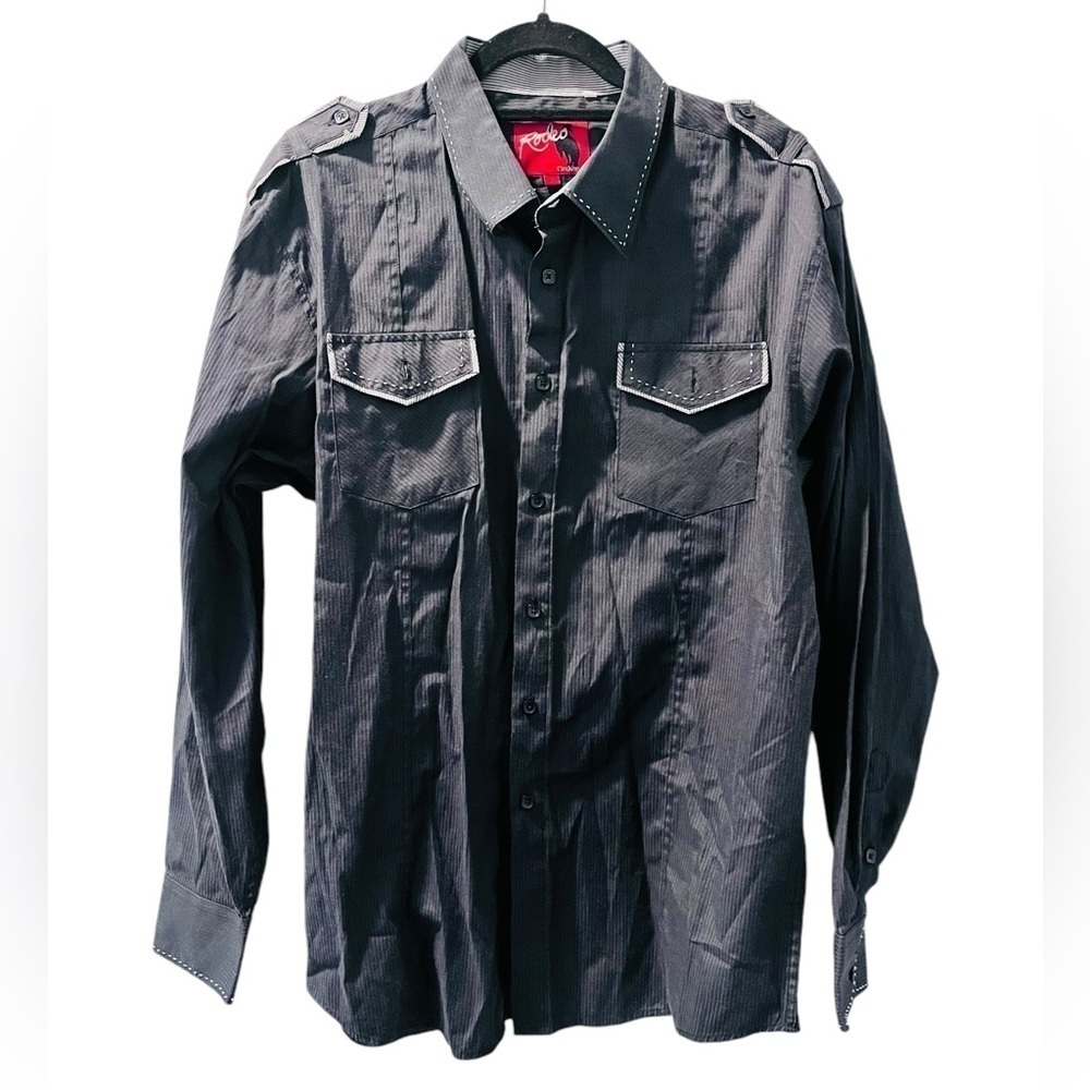 Rodeo Clothing Co Black Stitch Embroidered Button Down Shirt Size XL Western